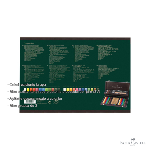 Cutie lemn Faber-Castell Compendium, set 36 creioane artist Polychromos, Pitt Pastel si Albrecht Durer, pentru artisti profesionisti [1]