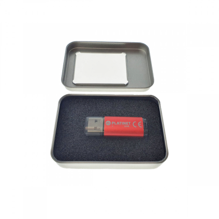 Cutie personalizabila Platinet Pendrive Box 45167, 87x60x18mm, pentru memorie USB, metalica, capac cu fereastra, argintie [1]