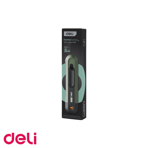 Cuttere si lame de rezerva - Cutter cu retractare automata Deli Home Series, lama inox innegrita forma T, pentru uz casnic si birou