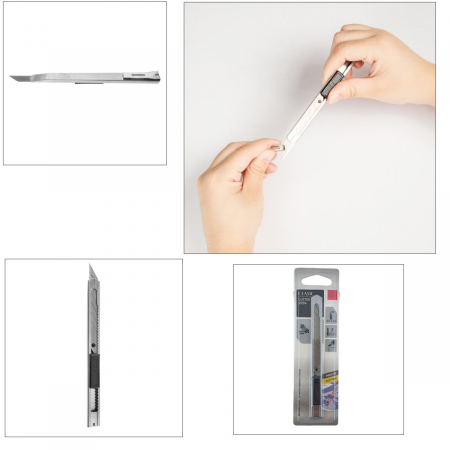 Cutter metalic cu lama otel SK5 de 9mm in unghi 30°, sistem siguranta automata, clips pentru prindere, model Clasic 92034, taiere precisa, sistem snap-off 7 sectiuni [4]
