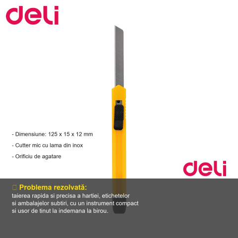 Cutter mic Deli, lama inox, compact si usor de utilizat, pentru birou si uz general [1]