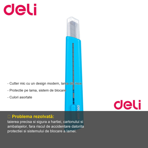 Cutter mic Deli Modern, lama inox cu protectie si sistem de blocare, pentru birou si scoala [1]