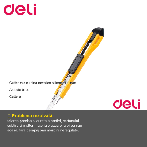 Cutter mic Deli, sina metalica si lama din inox, pentru taieturi precise la birou si acasa [1]