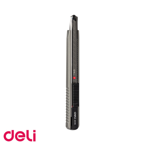 Cuttere si lame de rezerva - Cutter mic metalic Deli 2036, corp metal cu sina, lama inox, pentru taiat hartie si materiale subtiri