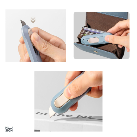 Cutter mini Deli Nusign, lama 12 mm cu retragere automata, 80x25 mm, bleu [3]