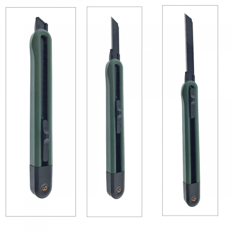 Cutter utilitar cu sina metalica, model Home Series 00740m, lama inox innegrit cu 13 sectiuni, lungime lama 80mm, latime lama 9mm, verde inchis [4]