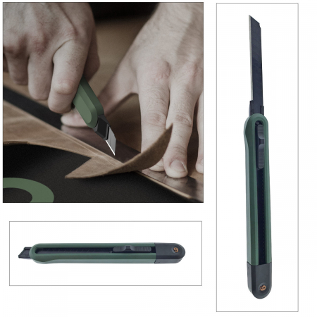 Cutter utilitar cu sina metalica, model Home Series 00740m, lama inox innegrit cu 13 sectiuni, lungime lama 80mm, latime lama 9mm, verde inchis [2]