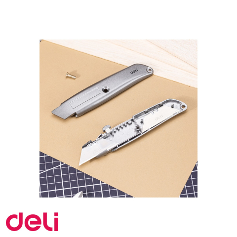Cutter utilitar Deli, corp aluminiu, lama 19 mm SK2, cu buton auto-blocare, pentru taieri precise [4]