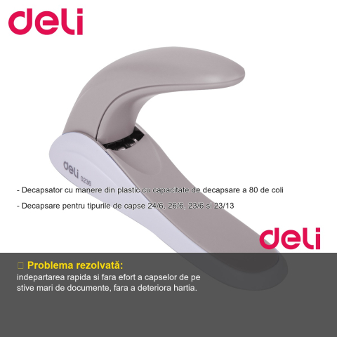 Decapsator profesional Deli 0236, capacitate mare 80 coli, pentru capse 24/6, 26/6, 23/6 si 23/13 [1]