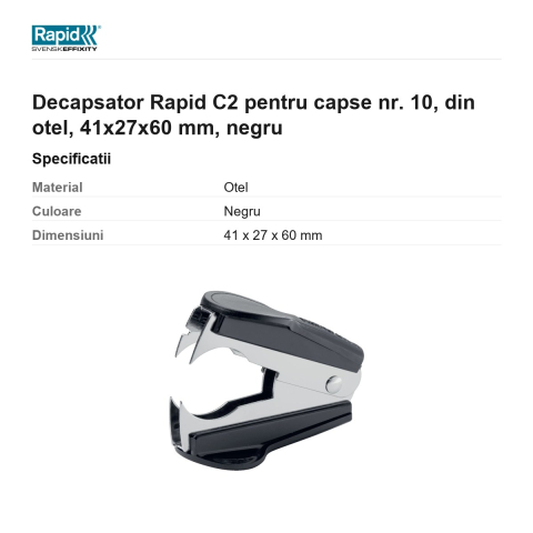Decapsator Rapid C2 pentru capse nr. 10, din otel, 41x27x60 mm, negru [2]