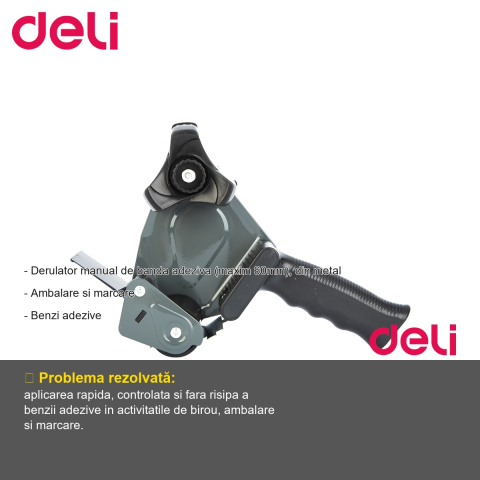 Derulator banda adeziva Deli, metal, latime maxima 60mm, pentru birou si ambalare [1]