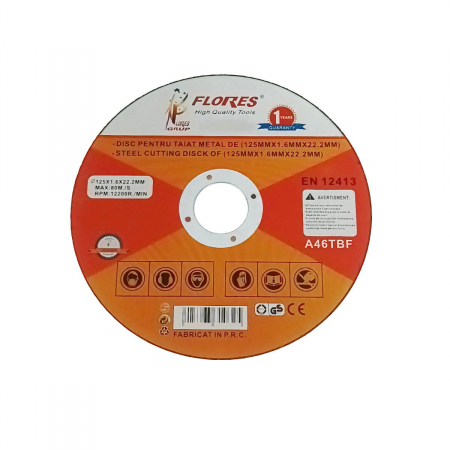Unelte electrice - Disc de taiere, Flores, pentru metal, 125 mm diametru, 1.6 mm grosime, polizor unghiular