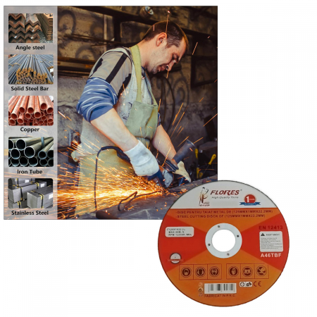 Disc de taiere metal, pentru polizor unghiular, 12200 rpm, diametru 125 mm, 1 mm grosime, alezaj de 22.2 mm, max. 80m/s [2]