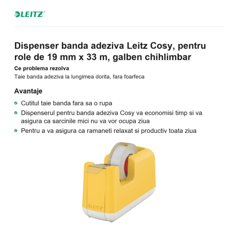 Dispenser banda adeziva Leitz Cosy, pentru role de 19 mm x 33 m, galben chihlimbar [1]
