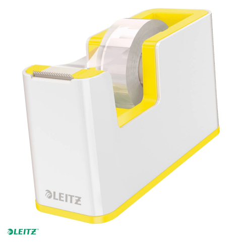 Dispensere - Dispenser banda adeziva Leitz WOW cu banda inclusa, pentru role de 19 mm x 33 m, galben/alb