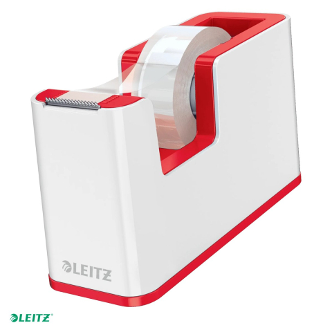 Birotica papetarie - Dispenser banda adeziva Leitz WOW cu banda inclusa, pentru role de 19 mm x 33 m, rosu/alb