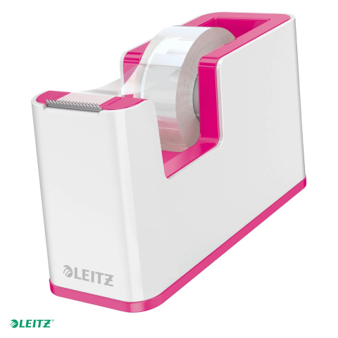 Birotica papetarie - Dispenser banda adeziva Leitz WOW, pentru role de 19 mm x 33 m, roz/alb