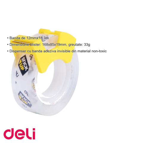 Dispenser cu banda adeziva invizibila Deli, 12mm x 18.3m, pentru birou si acasa [2]