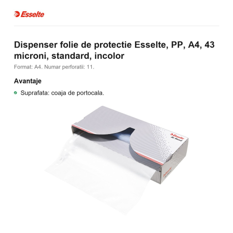 Dispenser folie de protectie Esselte, PP, A4, 43 microni, standard, incolor [1]
