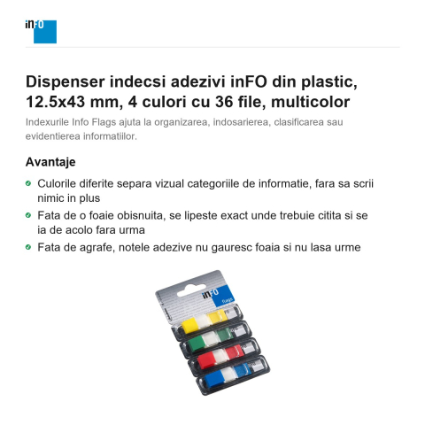 Dispenser indecsi adezivi inFO din plastic, 12.5x43 mm, 4 culori cu 36 file, multicolor [1]