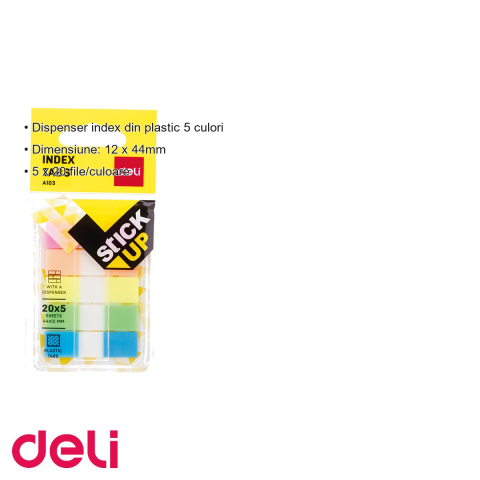 Dispenser index adeziv Deli, plastic, 5 culori, 12x44mm, 20 file per culoare, pentru organizare rapida [2]