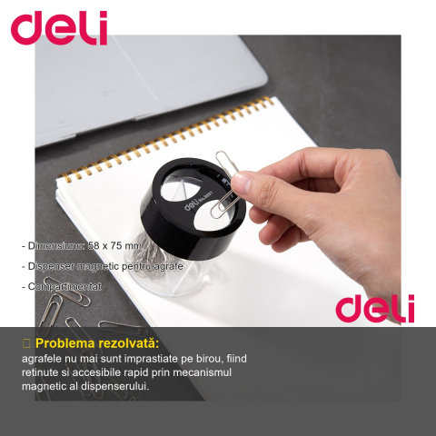 Dispenser magnetic pentru agrafe Deli, compartimentat, pentru birou [1]