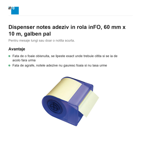 Dispenser notes adeziv in rola inFO, 60 mm x 10 m, galben pal [1]