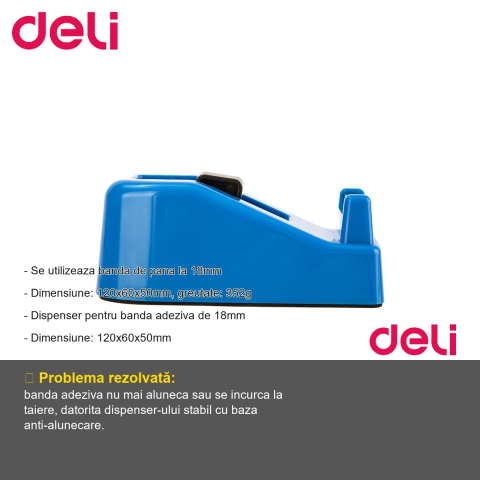 Dispenser stabil pentru banda adeziva Deli E811, compatibil 18mm, suprafata anti-alunecare, pentru birou [1]