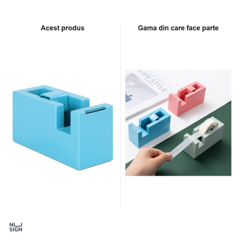 Dispenser stabil pentru banda adeziva Deli Nusign, pentru banda de 18 mm, 114x45x59 mm, bleu [4]