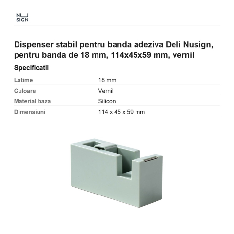 Dispenser stabil pentru banda adeziva Deli Nusign, pentru banda de 18 mm, 114x45x59 mm, vernil [2]