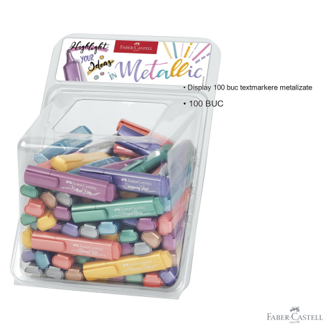 Display 100 bucati textmarkere metalizate Faber-Castell, set profesional pentru birou si prezentari [2]