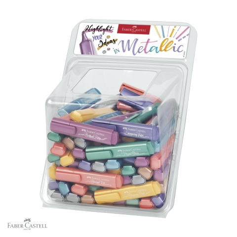 Birotica papetarie - Display 100 bucati textmarkere metalizate Faber-Castell, set profesional pentru birou si prezentari