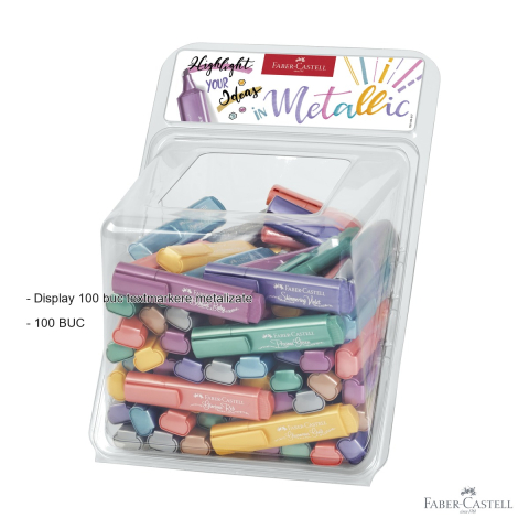 Display 100 bucati textmarkere metalizate Faber-Castell, set profesional pentru birou si prezentari [1]