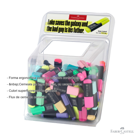 Display 100 textmarkere mini superfluorescente si pastel Faber-Castell, varf tesit, pentru evidentiere text [1]