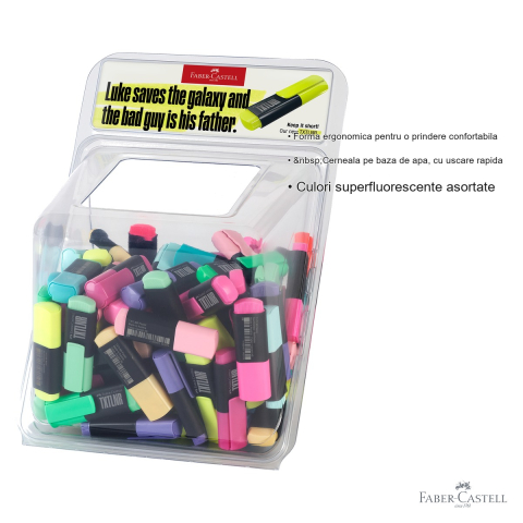 Display 100 textmarkere mini superfluorescente si pastel Faber-Castell, varf tesit, pentru evidentiere text [2]