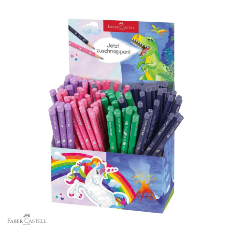 Produse EmagMarketplace - Display 120 creioane grafit Faber-Castell standard si Jumbo HB, motive unicorni si dinozauri, pentru copii