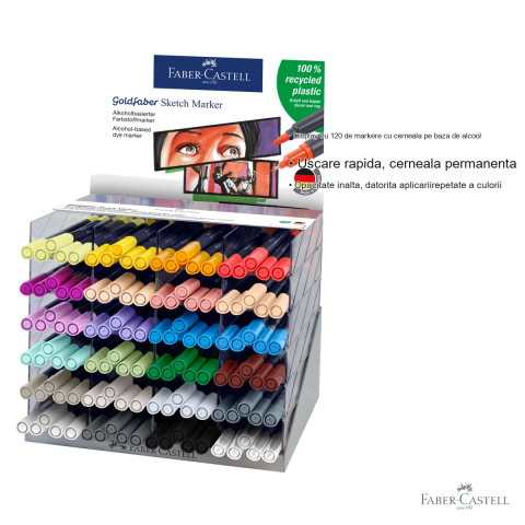 Display 120 markere cu doua capete Faber-Castell Goldfaber, cerneala pe baza de alcool, pentru desen artistic si ilustratie [2]