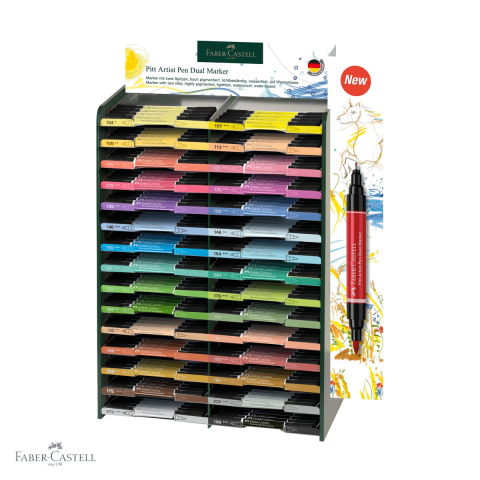 Markere si instrumente de desen artistic - Display 120 markere Faber-Castell Pitt Artist Pen Dual Marker, set profesional pentru artisti si ilustratori