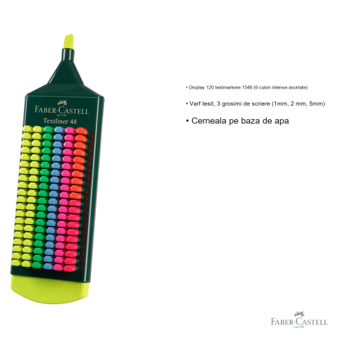 Display 120 textmarkere Faber-Castell 1548, varf tesit, 6 culori intense asortate, pentru birou si scoala [2]