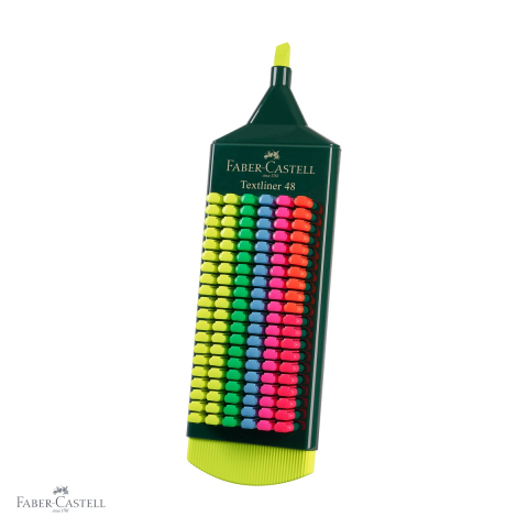 Birotica papetarie - Display 120 textmarkere Faber-Castell 1548, varf tesit, 6 culori intense asortate, pentru birou si scoala