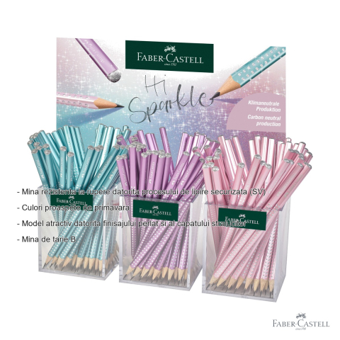 Display 144 creioane grafit Faber-Castell Sparkle, finisaj metalic perlat, pentru scris si desen [1]