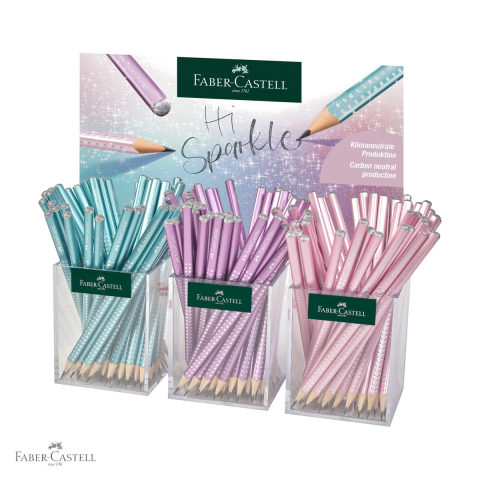Creioane si ascutitori - Display 144 creioane grafit Faber-Castell Sparkle, finisaj metalic perlat, pentru scris si desen