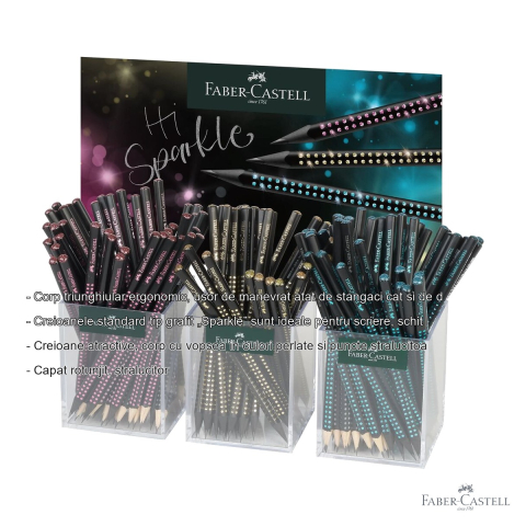 Display 144 creioane grafit Faber-Castell Sparkle Winter 2025, corp triunghiular ergonomic, mina B, pentru scriere si desen creativ [1]