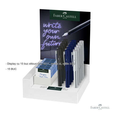 Display 15 bucati stilouri Faber-Castell Grip 2011, penita M, editie 2022 [1]