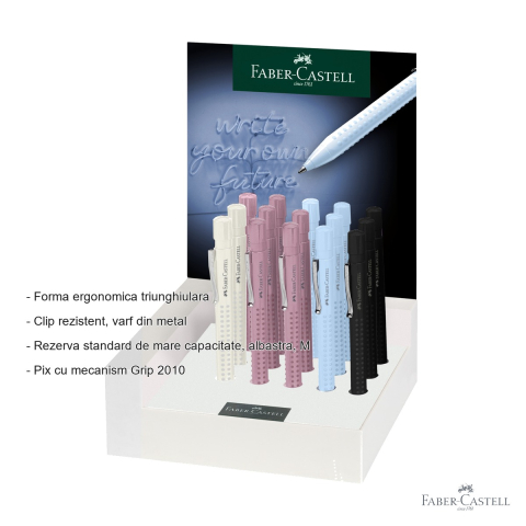 Display 15 pixuri cu mecanism Faber-Castell Grip 2010 Harmony, forma ergonomica triunghiulara, culori asortate [1]