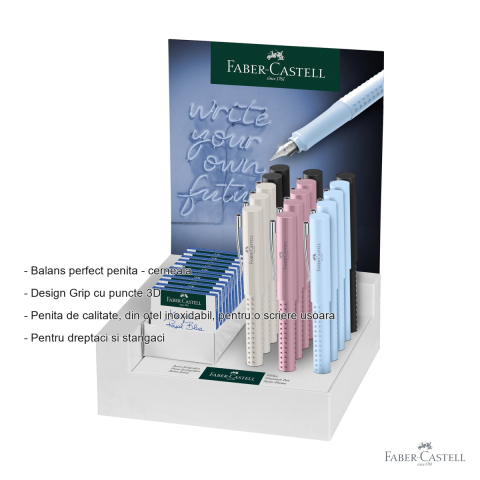 Display 15 stilouri Faber-Castell Grip 2010 Harmony, penita inox, pentru dreptaci si stangaci [1]