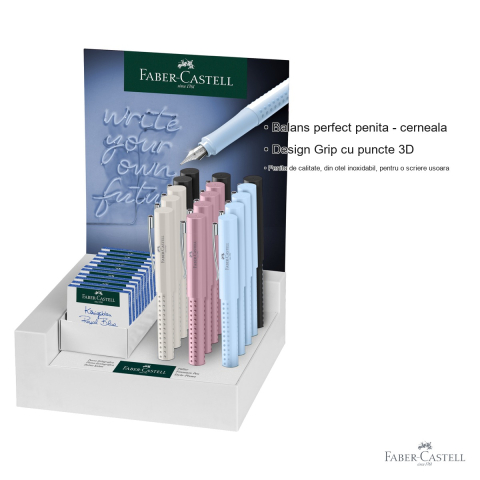 Display 15 stilouri Faber-Castell Grip 2010 Harmony, penita inox, pentru dreptaci si stangaci [2]