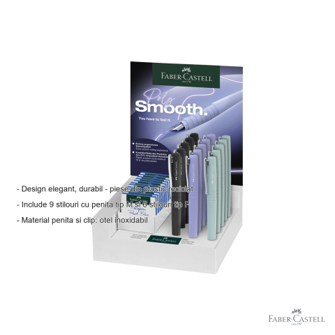 Display 15 stilouri Faber-Castell Poly Pen, penita otel inoxidabil, culori elegante, pentru scris de calitate [1]
