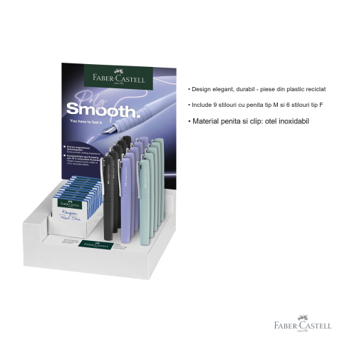 Display 15 stilouri Faber-Castell Poly Pen, penita otel inoxidabil, culori elegante, pentru scris de calitate [2]