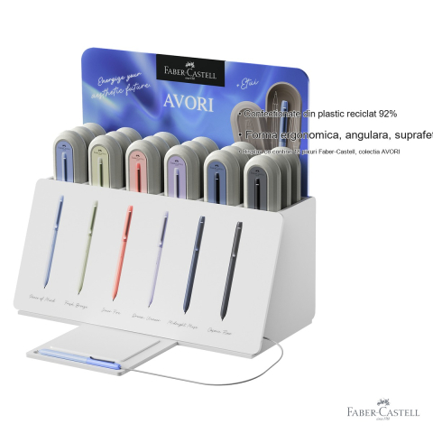 Display 18 pixuri Faber-Castell Avori XB, mecanism rotativ, din plastic reciclat, diverse culori [2]